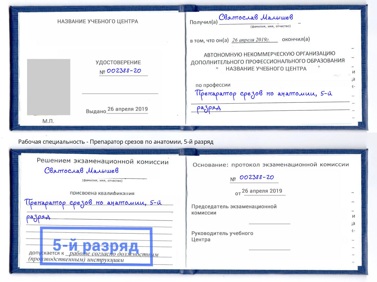 корочка 5-й разряд Препаратор срезов по анатомии Озёрск