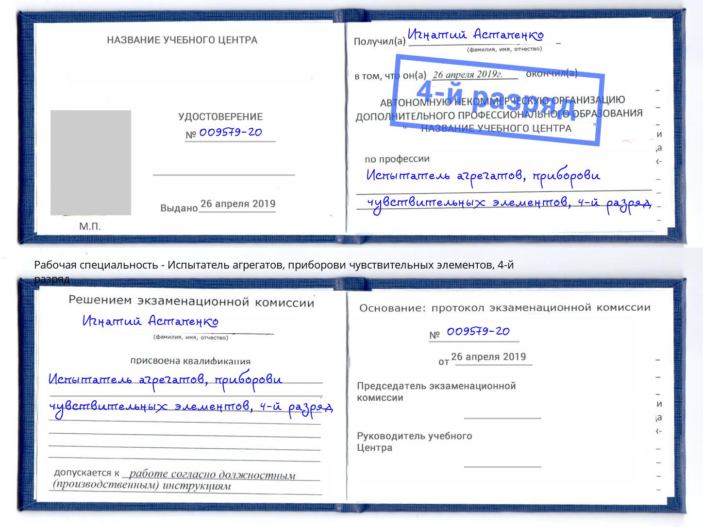 корочка 4-й разряд Испытатель агрегатов, приборови чувствительных элементов Озёрск