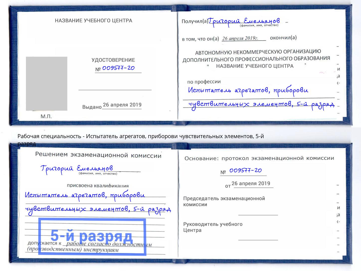 корочка 5-й разряд Испытатель агрегатов, приборови чувствительных элементов Озёрск