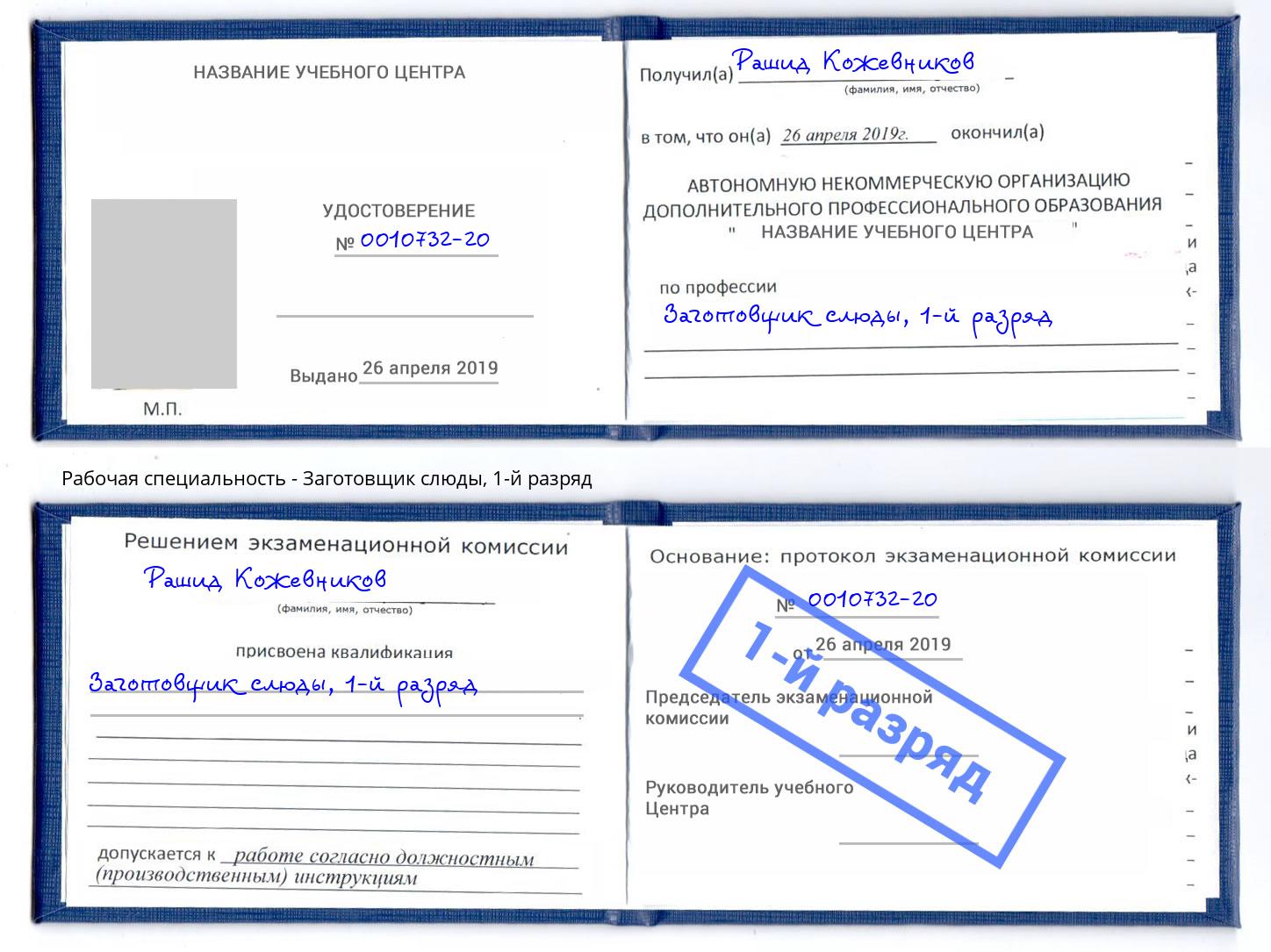 корочка 1-й разряд Заготовщик слюды Озёрск