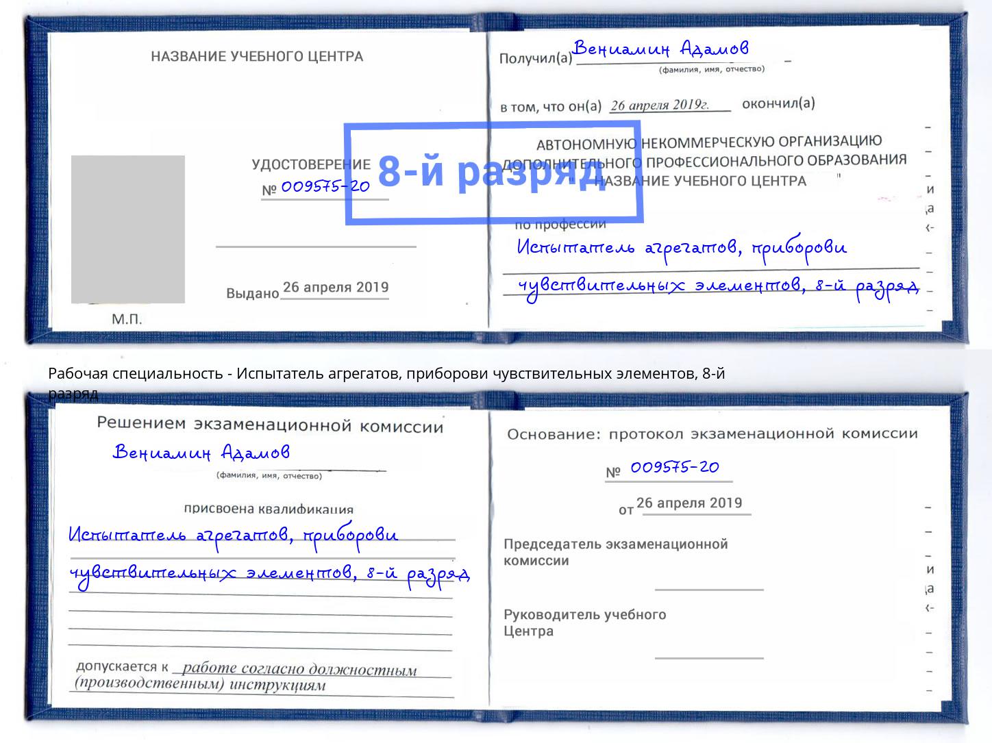 корочка 8-й разряд Испытатель агрегатов, приборови чувствительных элементов Озёрск